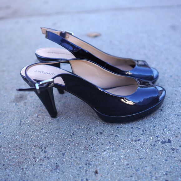 Antonio Melani Haleen Navy Patent Peep Toe Slingback Platform Heels 9.5 - Picture 7 of 9
